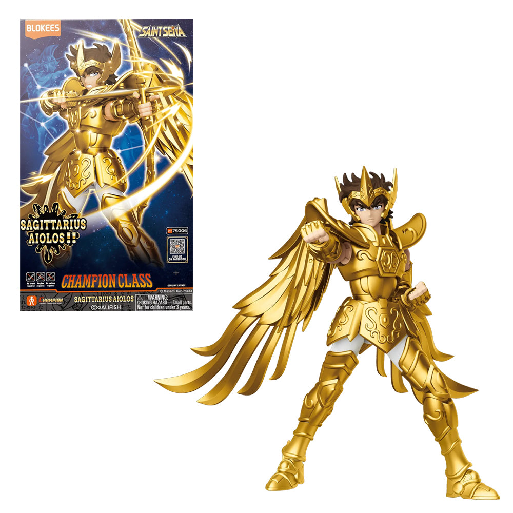 Figuras Blokees Saint Seiya Aiolos de Sagitario armadura dorada con alas articulada y caja Figuras Blokees Saint Seiya Aiolos de Sagitario armadura dorada con alas articulada y caja